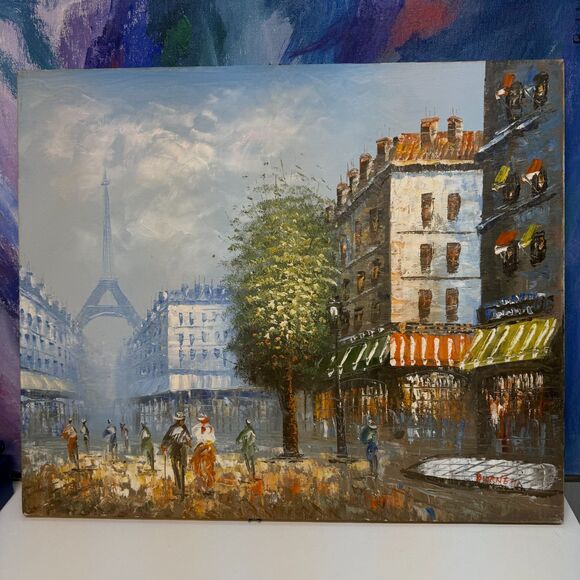 Original Oil Painting Signed Burnett Eiffel Tower Paris France MCM Wall Decor - Picture 1 of 11